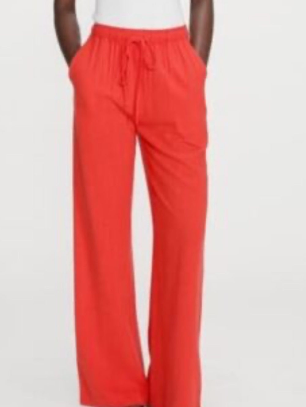 Zara Wide-Leg Drawstring Pants in Bright Coral Red